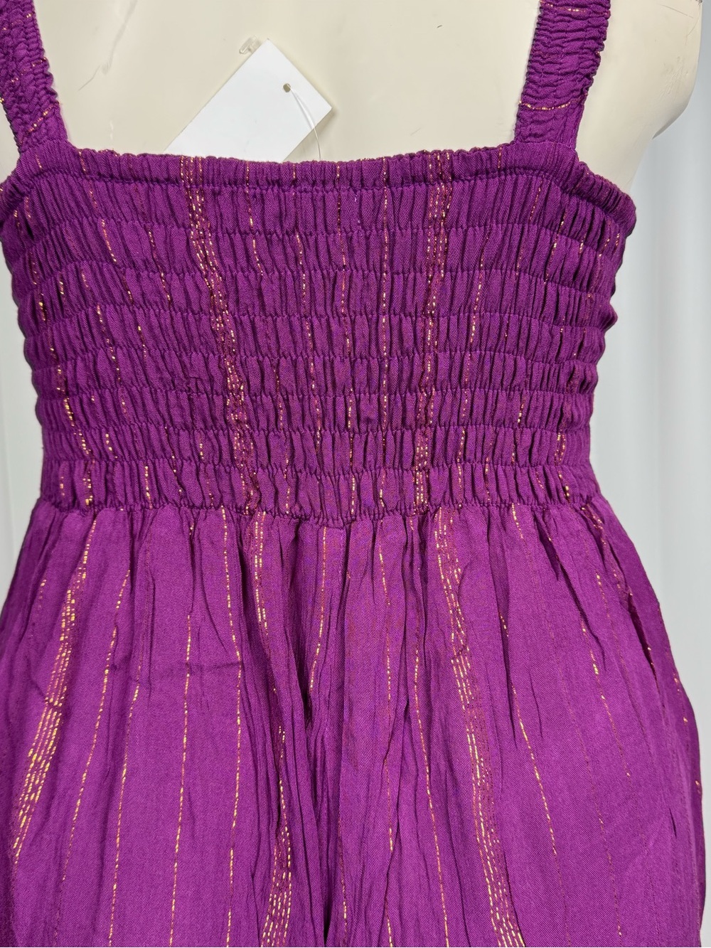 White Waves Purple Boho Wide Leg Jumpsuit Metallic Stripe S/M NWT - Picture 5 of 11